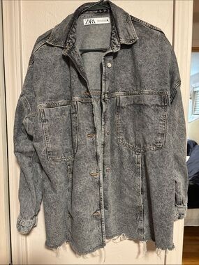 Zara Acid-Wash Oversized Denim Shirt Jacket - Grey
